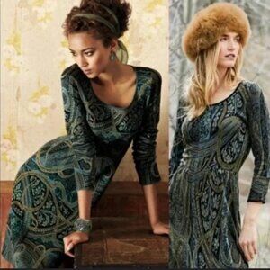 Peruvian Connection 100% Pima Cotton Knitted Kashimiri Midi Dress L Blue Multi